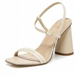NEW Sam Edelman Kit Slingback Block Round Cream Textured Heel Sandal Sz 7.5